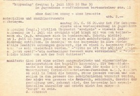 Flugblatt, Einladung, Manifest zum Happening am 01. Juli 1966 im Jugendhaus Zuffenhausen, Hektografie.